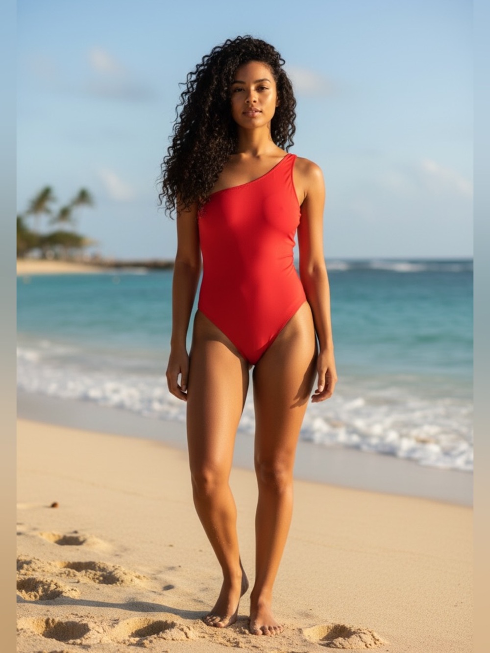 Kona Sol Red One Shoulder Swimsuit Womens L 12/14 NWT